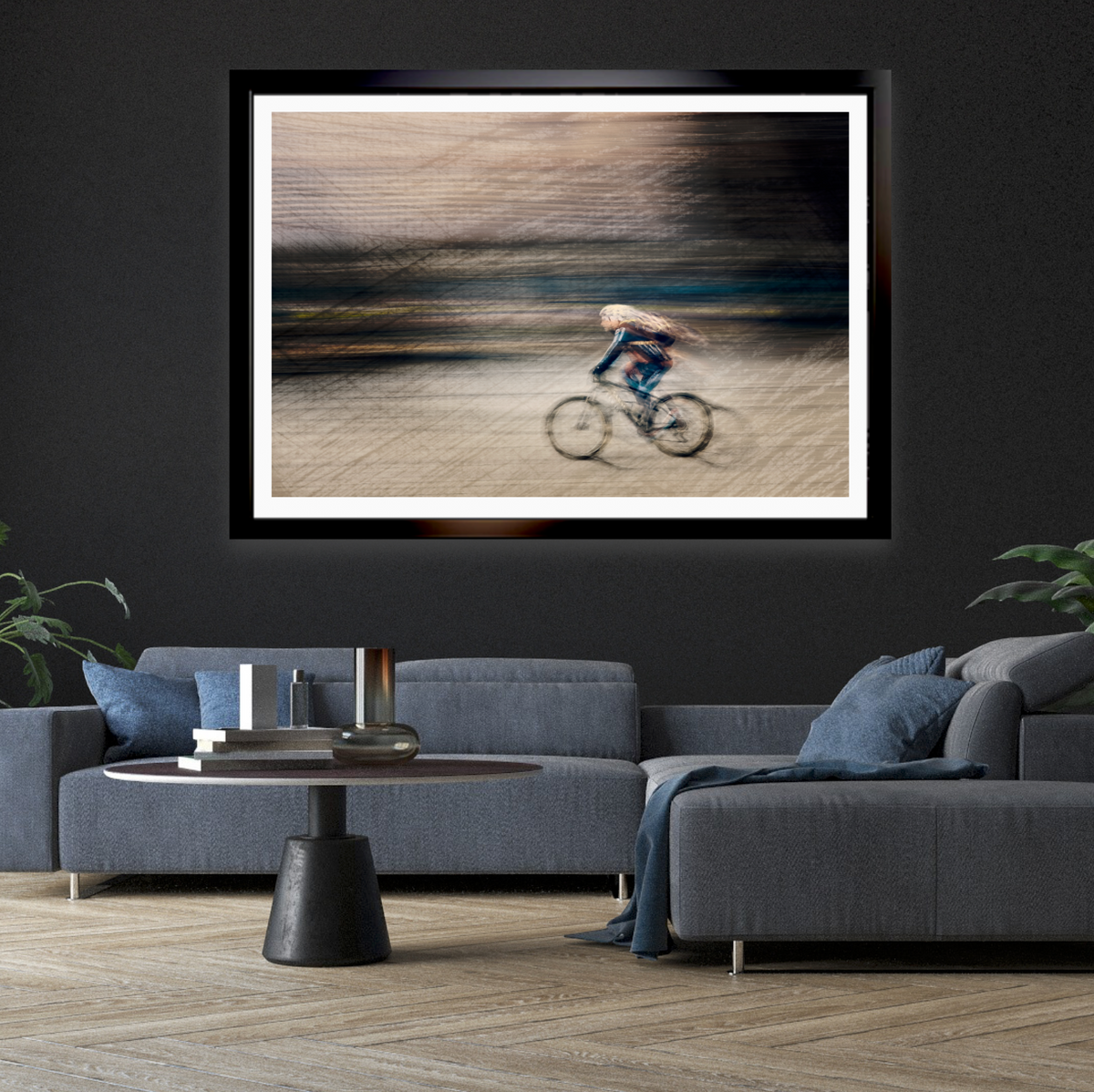 Veil of Speed a cyclist riding through Oslo city streets — ICM photography cycling wall art print by Douglas Carr at Oslo Art Prints