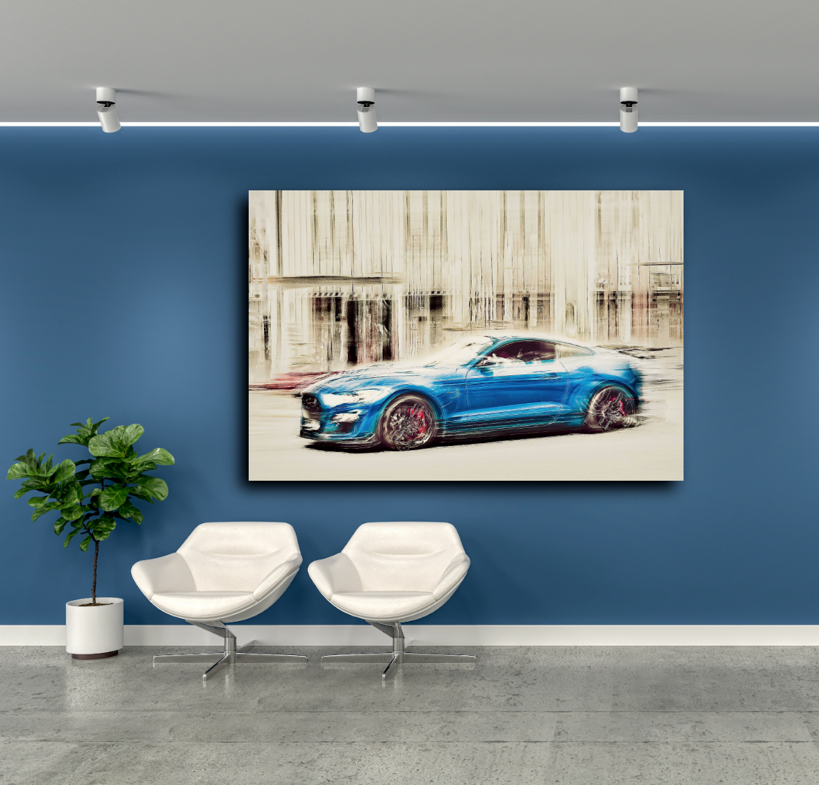 A blue Ford Mustang Shelby a American classic car wall art wall art prints art by Douglas Carr photography