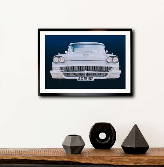 A 1958 Ford Fairlane Blue American classic car fine art photography wall art print by Douglas Carr – Oslo Art Prints