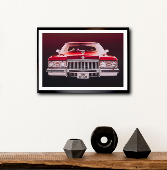 Red 1973 Cadillac Coupe de Ville, vintage AMCAR American classic car fine art photography wall art print art by Douglas Carr