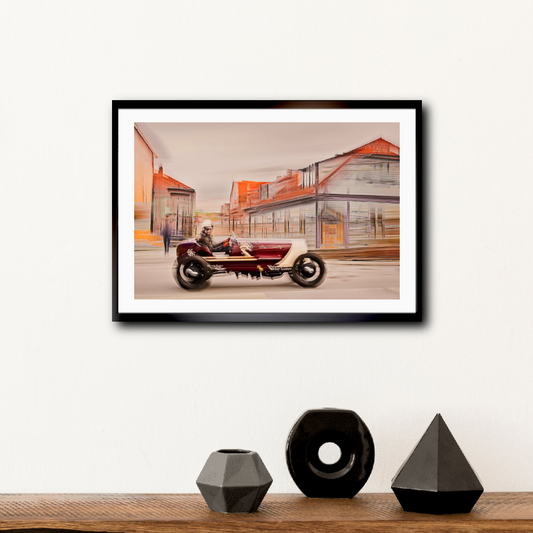 1923 Ford model T seeding down country style wooden buildings in Halden Norway making perfect wall art for any vintage car lover limited edition Art by Douglas Carr