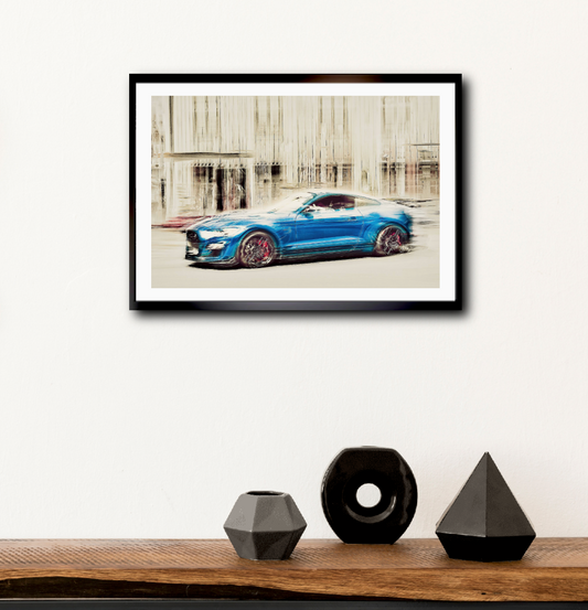 A blue Ford Mustang Shelby a American classic car wall art wall art prints art by Douglas Carr photography