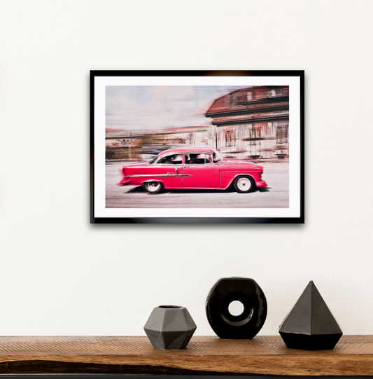 A pink 1955 Bel Air American classic car fine art photography wall art print by Douglas Carr