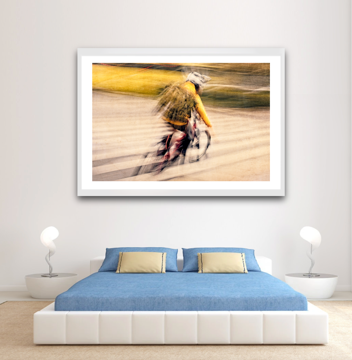 Autumn Rush, a cyclist riding through Oslo city streets — ICM photography cycling wall art print by Douglas Carr at Oslo Art Prints