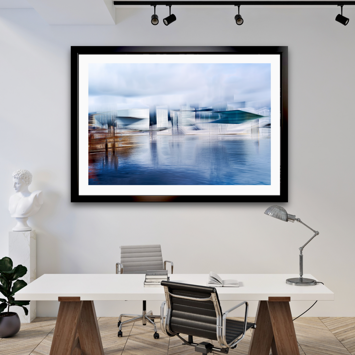 Crystalline Barcode, Oslo Opera House Barcode architecture and skyline waterfront — ICM photography architecture wall art print by Douglas Carr at Oslo Art Prints