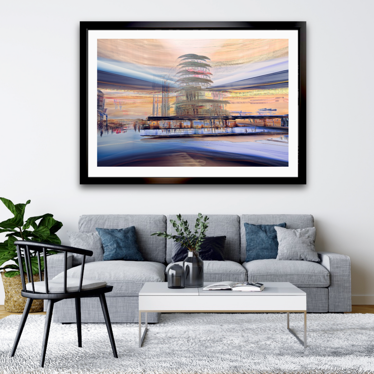 Magical Journey an blue Oslo tram in motion through the city — ICM photography tram wall art print by Douglas Carr at Oslo Art Prints