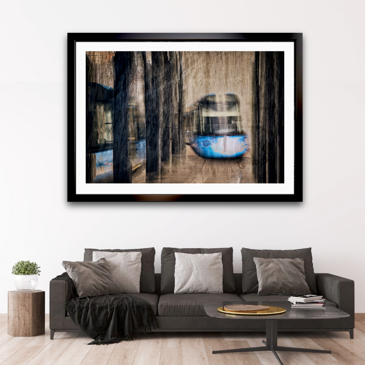 Phantom Tram an Oslo tram in motion through the city — ICM photography tram wall art print by Douglas Carr at Oslo Art Prints