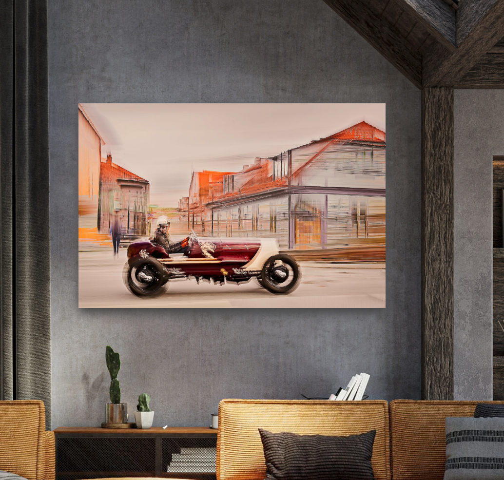 1923 Ford model T seeding down country style wooden buildings in Halden Norway making perfect wall art for any vintage car lover limited edition Art by Douglas Carr