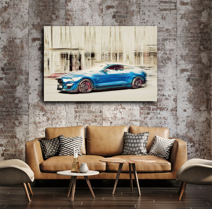 A blue Ford Mustang Shelby a American classic car wall art wall art prints art by Douglas Carr photography