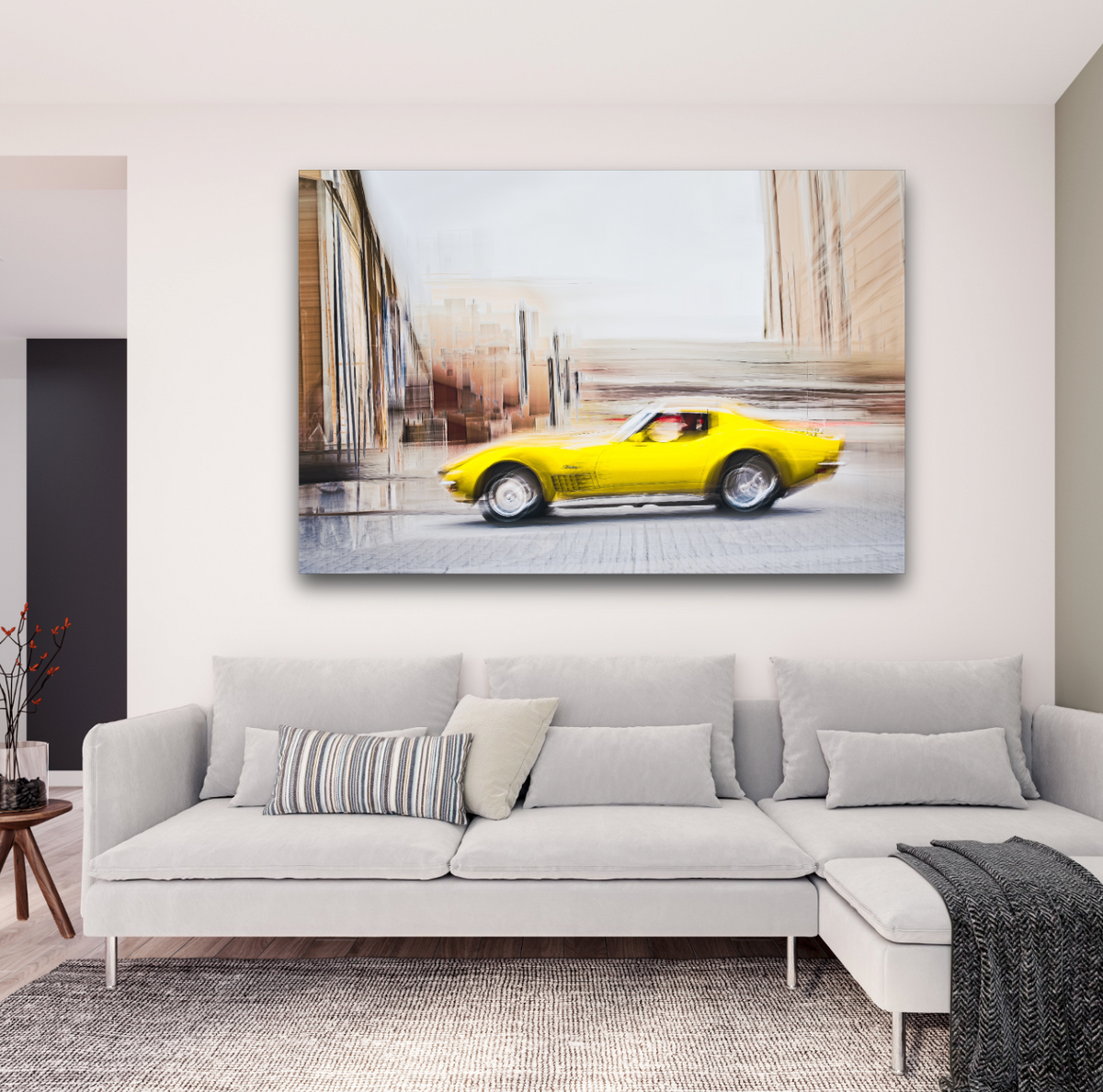 Automotive yellow vintage Corvette wall art print of a American Chevy Corvette - wall art prints art by Douglas Carr Photography
