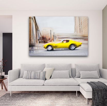 Automotive yellow vintage Corvette wall art print of a American Chevy Corvette - wall art prints art by Douglas Carr Photography
