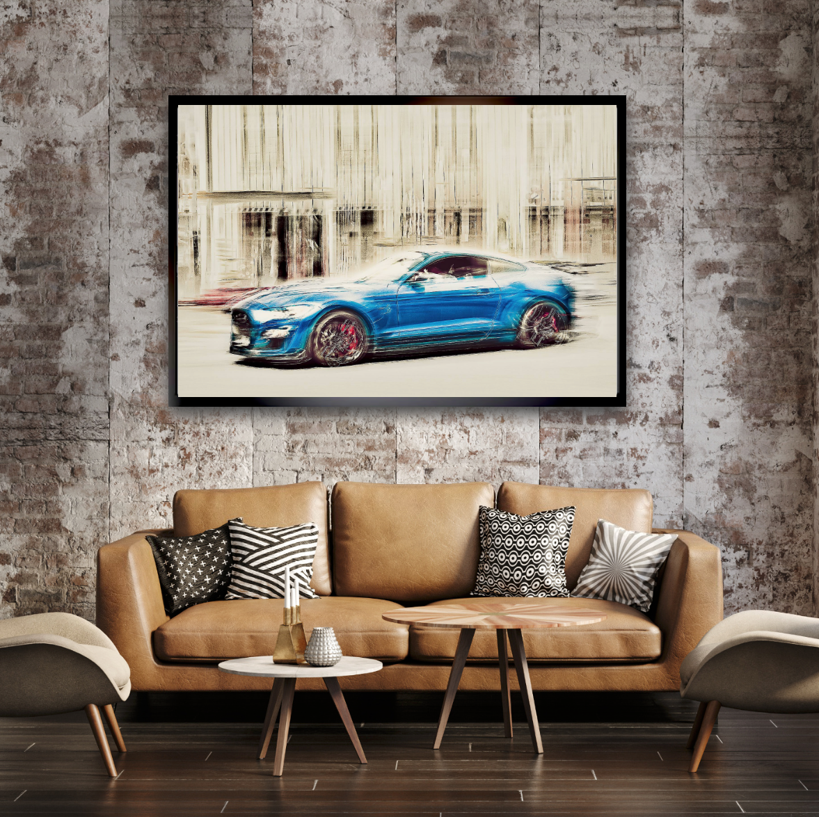 A blue Ford Mustang Shelby a American classic car wall art wall art prints art by Douglas Carr photography