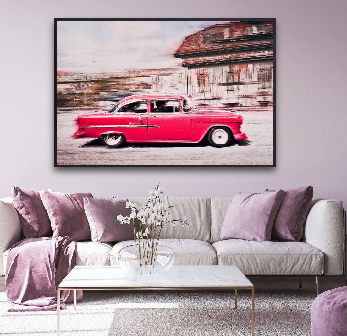 A pink 1955 Bel Air American classic car fine art photography wall art print by Douglas Carr