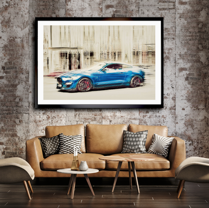 A blue Ford Mustang Shelby a American classic car wall art wall art prints art by Douglas Carr photography