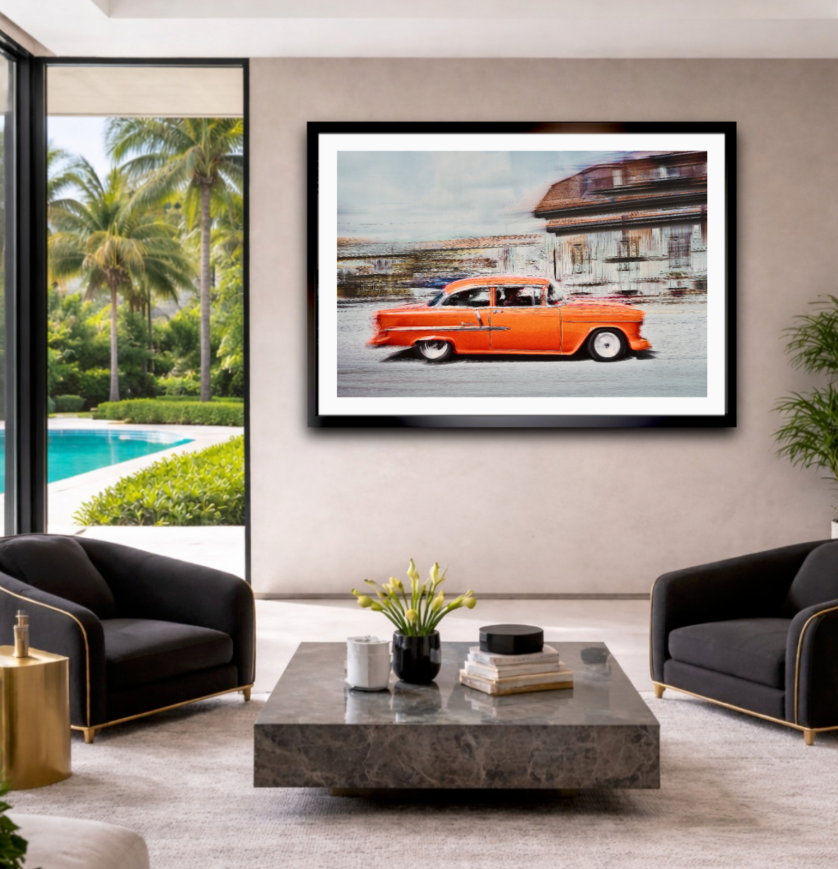 A Orange American classic car Bel Air fine art photography wall art print by Douglas Carr