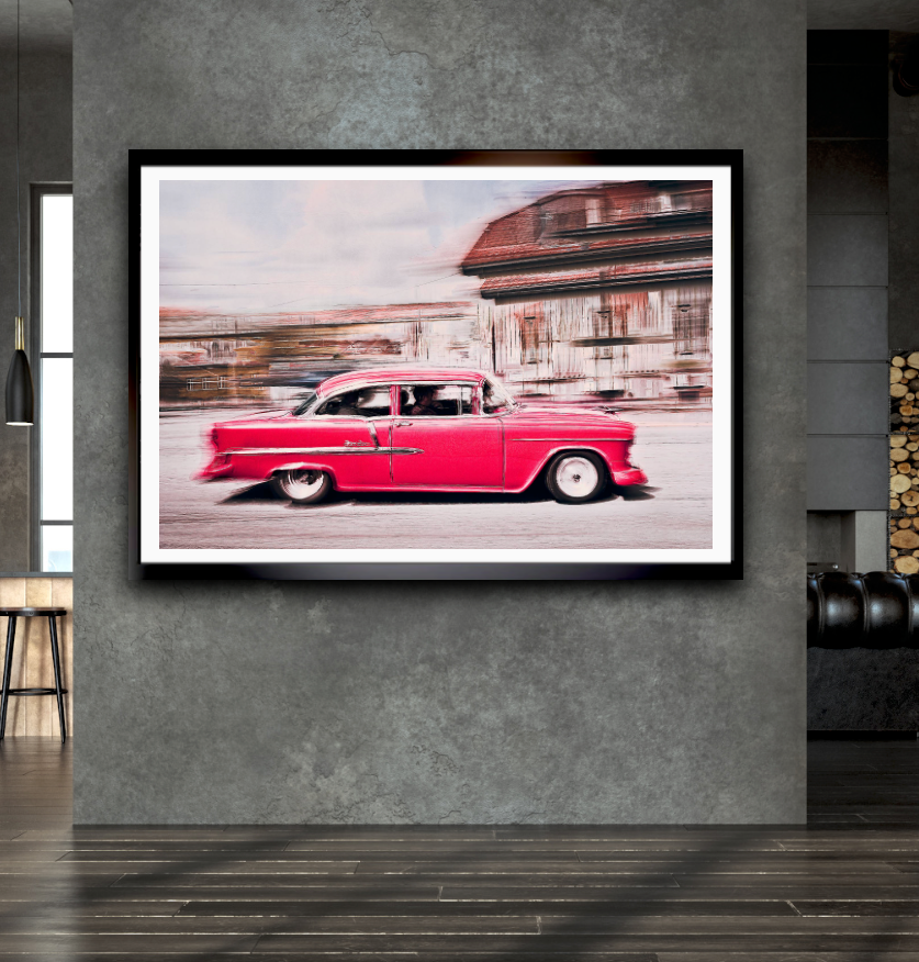 A pink 1955 Bel Air American classic car fine art photography wall art print by Douglas Carr