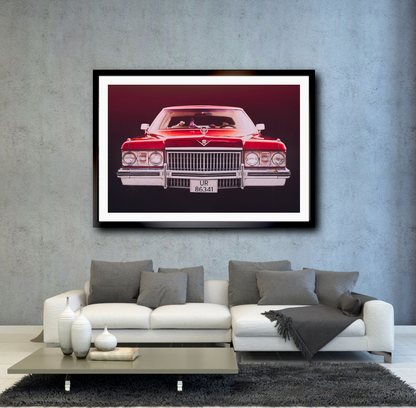 Red 1973 Cadillac Coupe de Ville, vintage AMCAR American classic car fine art photography wall art print art by Douglas Carr 