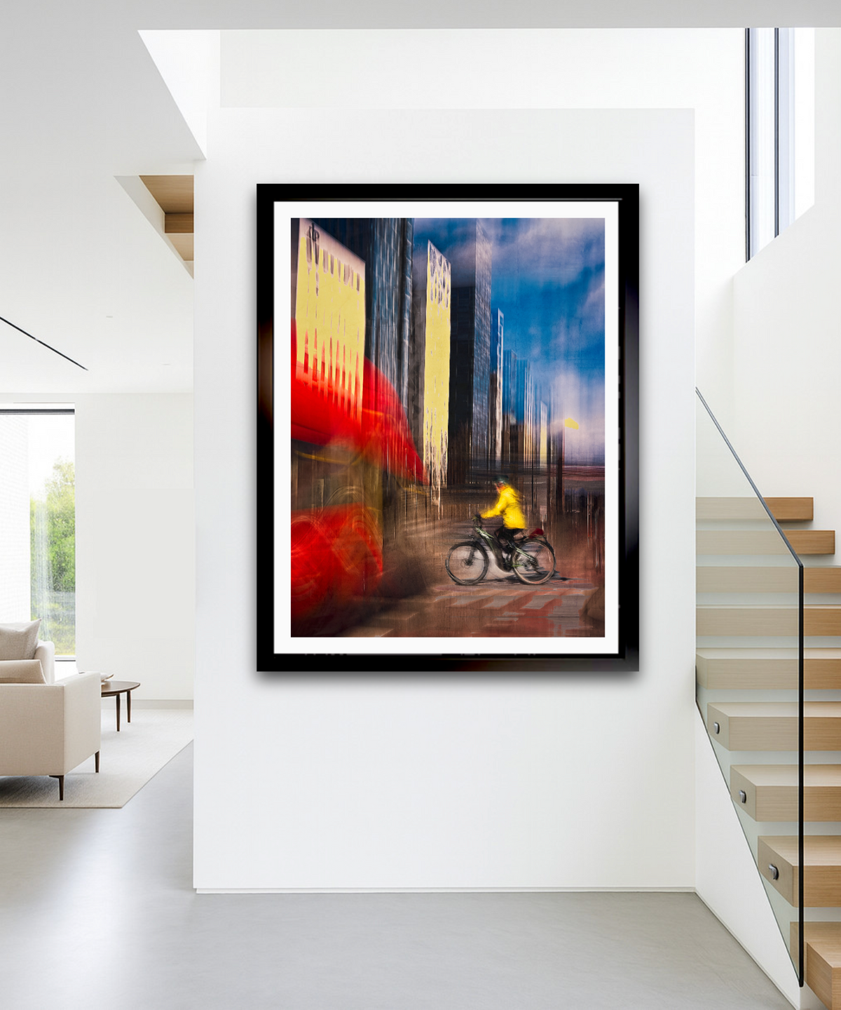 Kinetic in Code, a cyclist riding through Oslo city streets — ICM photography cycling wall art print by Douglas Carr at Oslo Art Prints