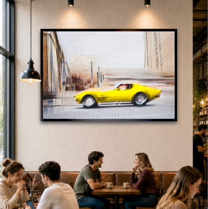 Automotive yellow vintage Corvette wall art print of a American Chevy Corvette - wall art prints art by Douglas Carr Photography