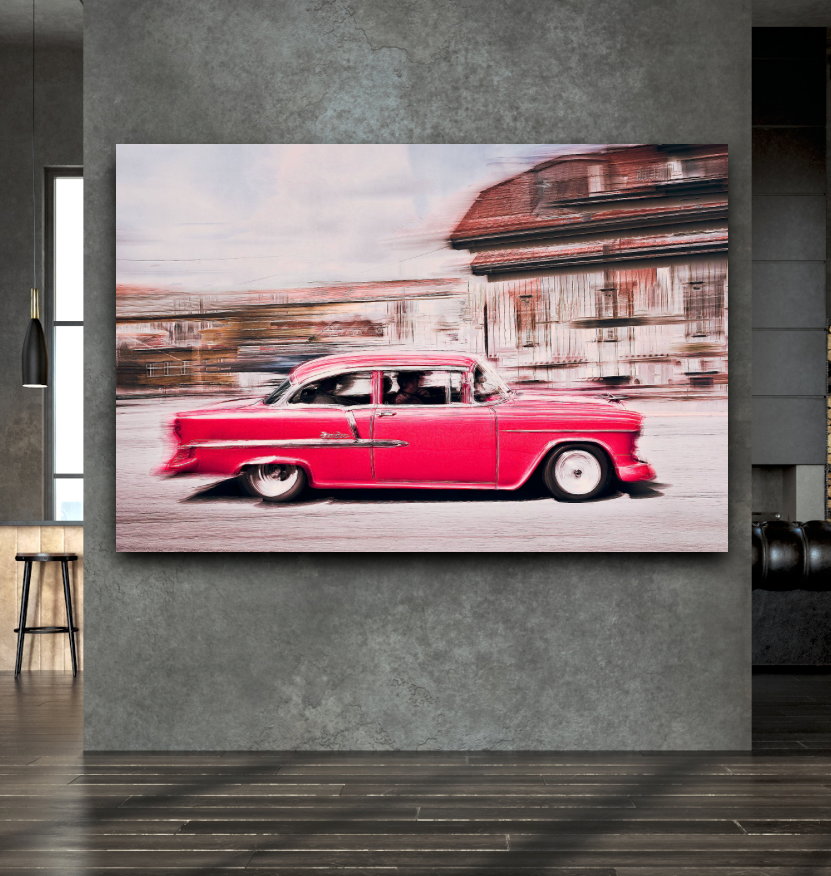A pink 1955 Bel Air American classic car fine art photography wall art print by Douglas Carr