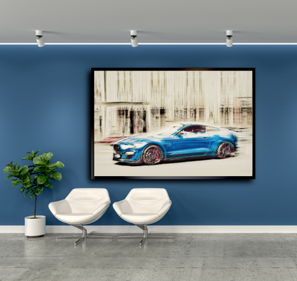 A blue Ford Mustang Shelby a American classic car wall art wall art prints art by Douglas Carr photography