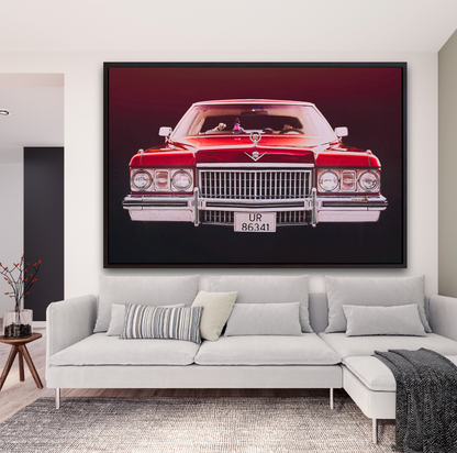 Red 1973 Cadillac Coupe de Ville, vintage AMCAR American classic car fine art photography wall art print art by Douglas Carr 