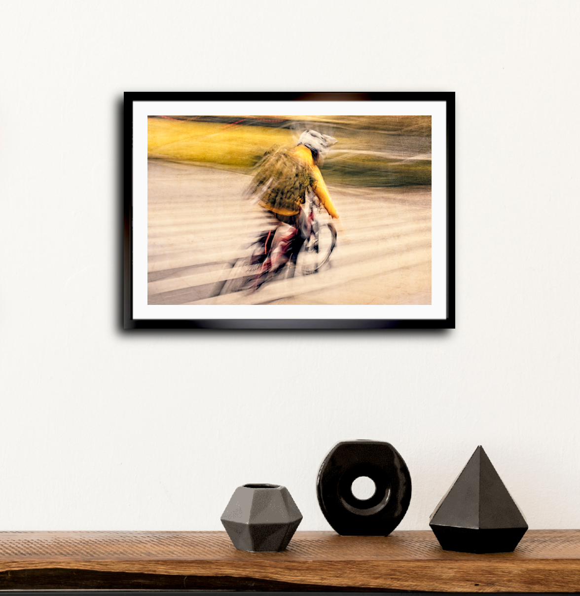Autumn Rush, a cyclist riding through Oslo city streets — ICM photography cycling wall art print by Douglas Carr at Oslo Art Prints