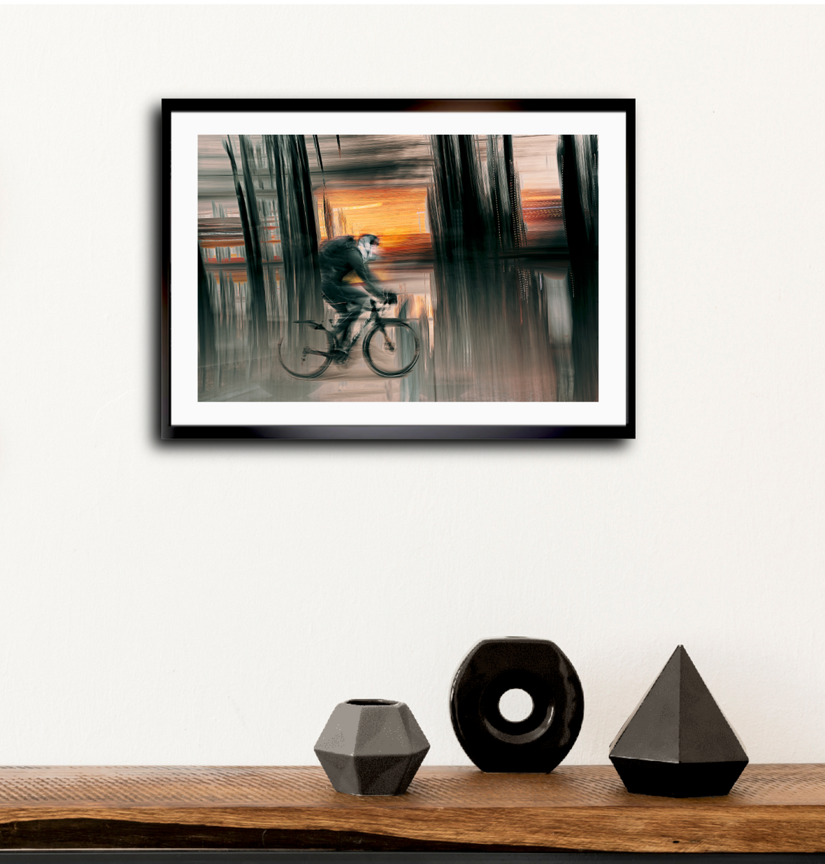 Eclipse of Motion a cyclist riding through Oslo city streets — ICM photography cycling wall art print by Douglas Carr at Oslo Art Prints