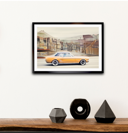 Automotive Limited Edition wall art print of American classic Golden Nugget Ford Mustang motor car by Douglas Carr at Oslo Art Prints
