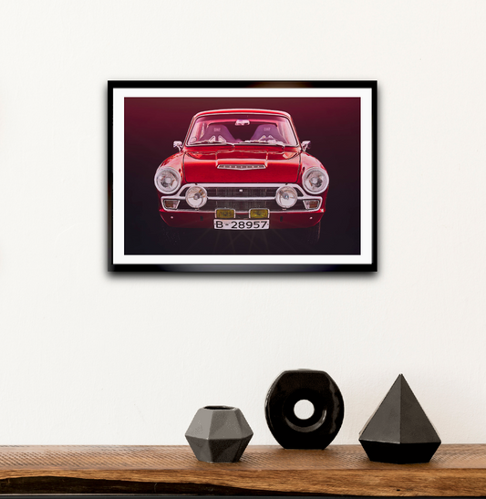 A Red Ford Cortina Mk 1 British classic car fine art photography wall art print by Douglas Carr – Oslo Art Prints