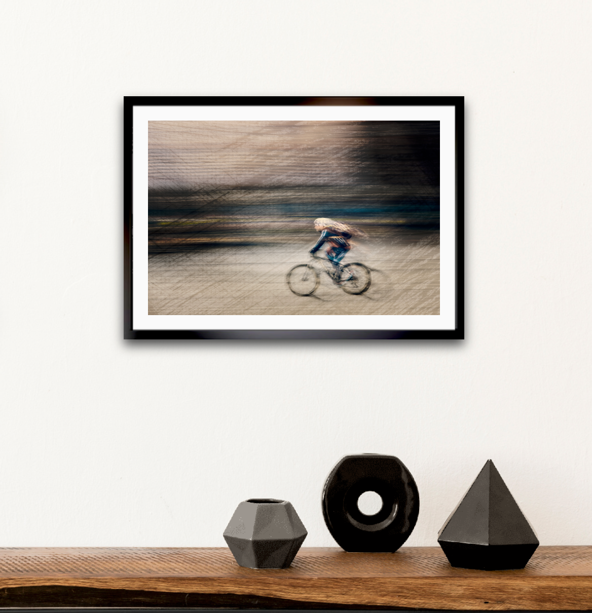 Veil of Speed a cyclist riding through Oslo city streets — ICM photography cycling wall art print by Douglas Carr at Oslo Art Prints