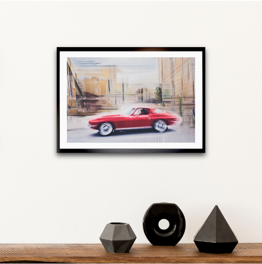 Red Corvette Stingray vintage car wall art by Douglas Carr