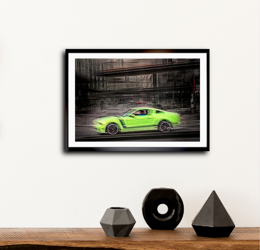 A lime green Ford Mustang 302 American muscle car wall art  by Douglas Carr Photography 