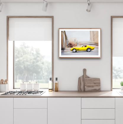 Automotive yellow vintage Corvette wall art print of a American Chevy Corvette - wall art prints art by Douglas Carr Photography