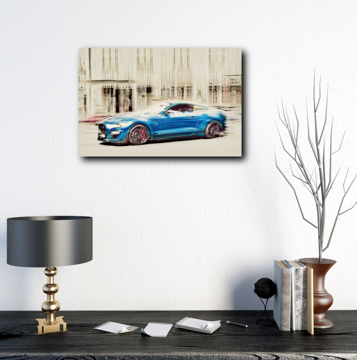 A blue Ford Mustang Shelby a American classic car wall art wall art prints art by Douglas Carr photography