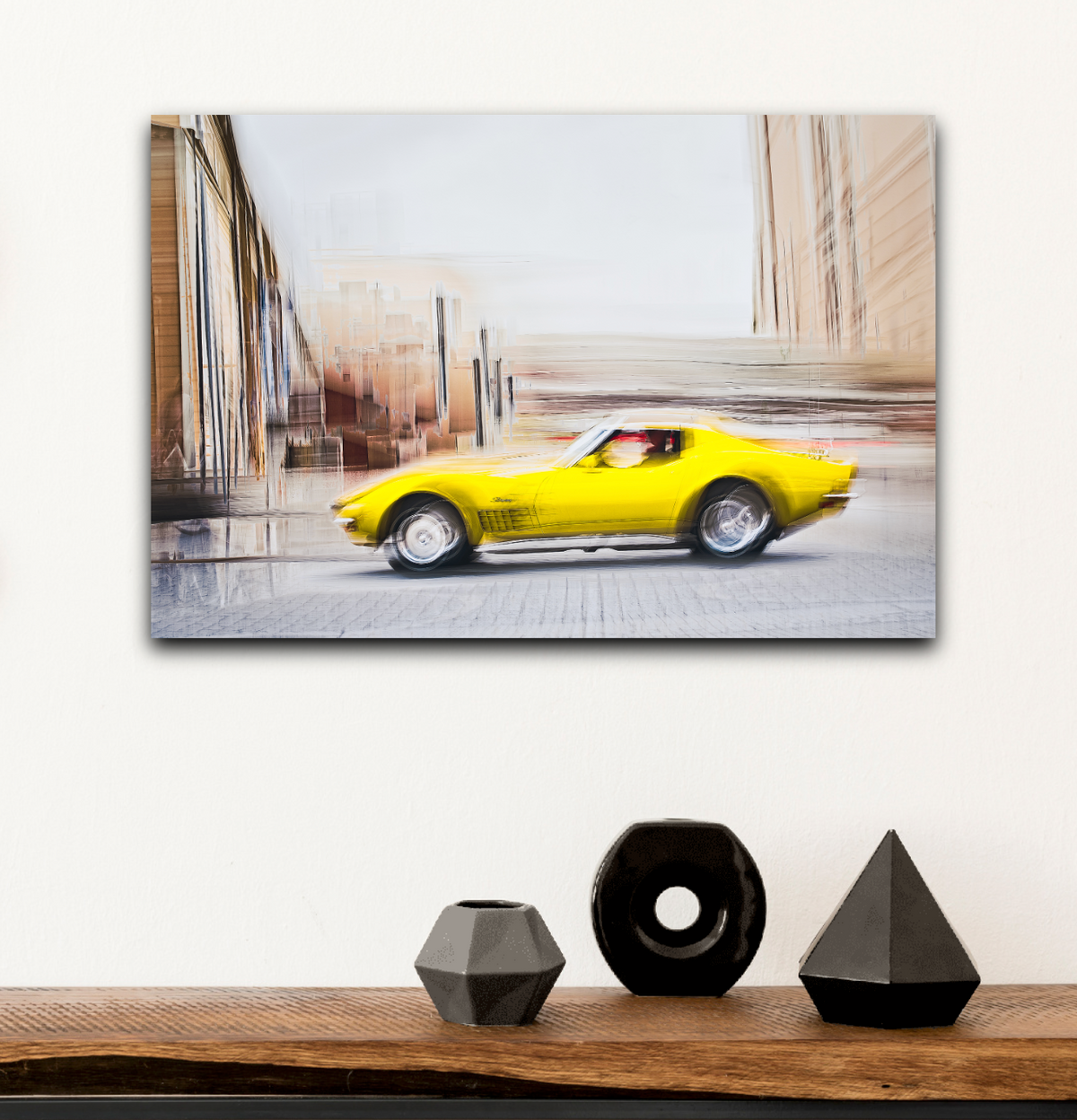 Automotive yellow vintage Corvette wall art print of a American Chevy Corvette - wall art prints art by Douglas Carr Photography