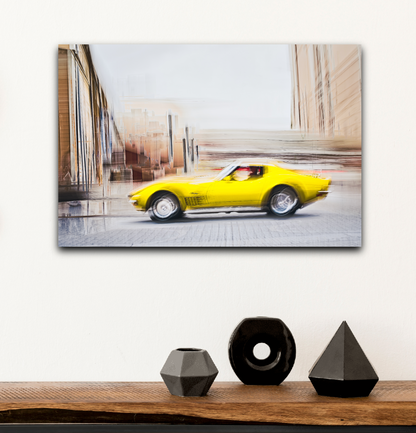 Automotive yellow vintage Corvette wall art print of a American Chevy Corvette - wall art prints art by Douglas Carr Photography