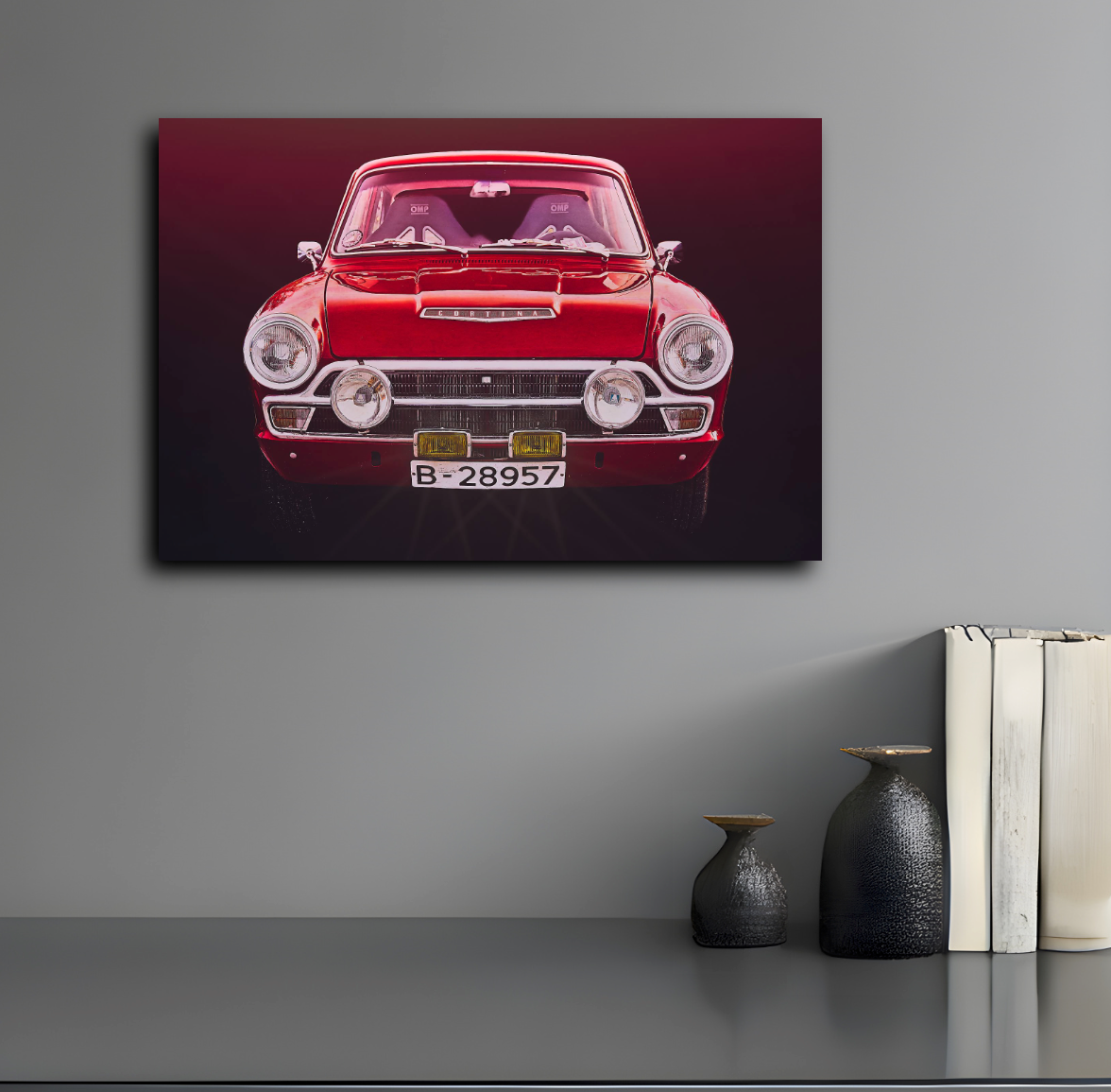 A Red Ford Cortina Mk 1 British classic car fine art photography wall art print by art Douglas Carr 