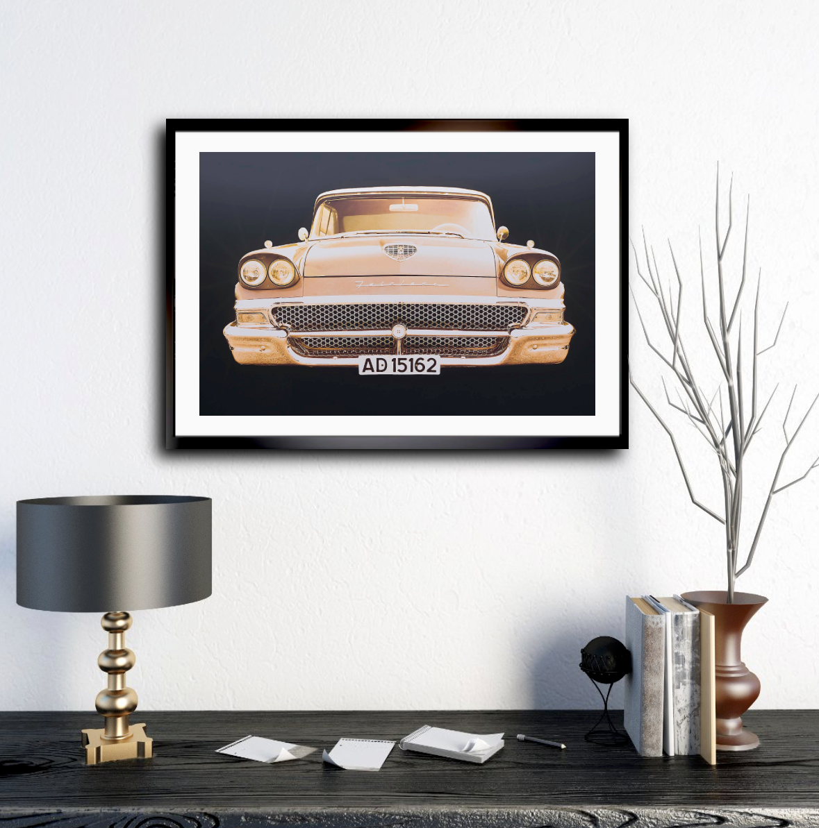 A 1958 Ford Fairlane Gold American classic car fine art photography wall art print by Douglas Carr – Oslo Art Prints