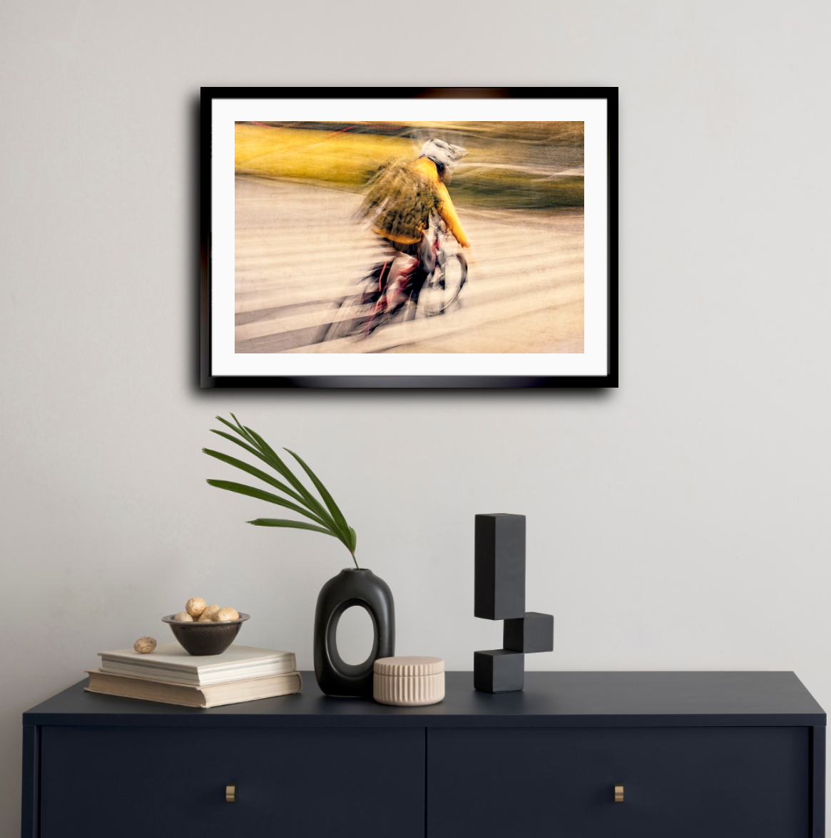 Autumn Rush, a cyclist riding through Oslo city streets — ICM photography cycling wall art print by Douglas Carr at Oslo Art Prints