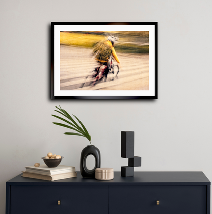 Autumn Rush, a cyclist riding through Oslo city streets — ICM photography cycling wall art print by Douglas Carr at Oslo Art Prints