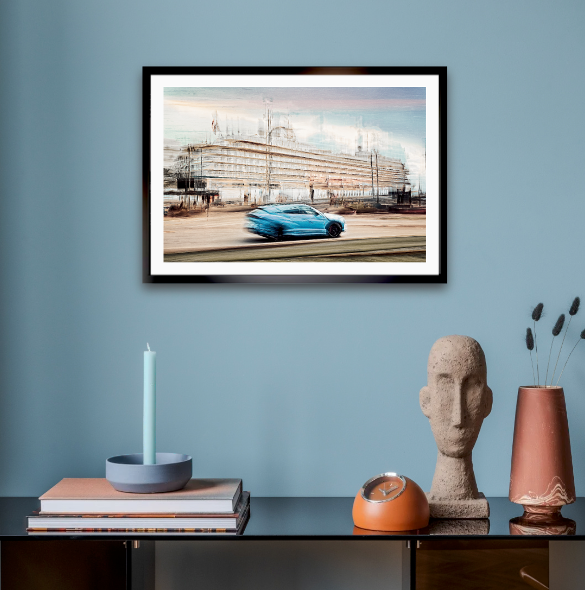Automotive Limited Edition wall art print of Lamborghini Urus classic sports car  and a cruise ship in Oslo harbour by Douglas Carr Photography at Oslo Art Prints