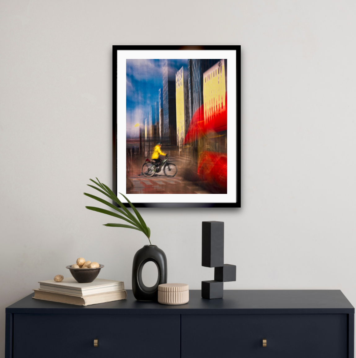 Kinetic in Code, a cyclist riding through Oslo city streets — ICM photography cycling wall art print by Douglas Carr at Oslo Art Prints