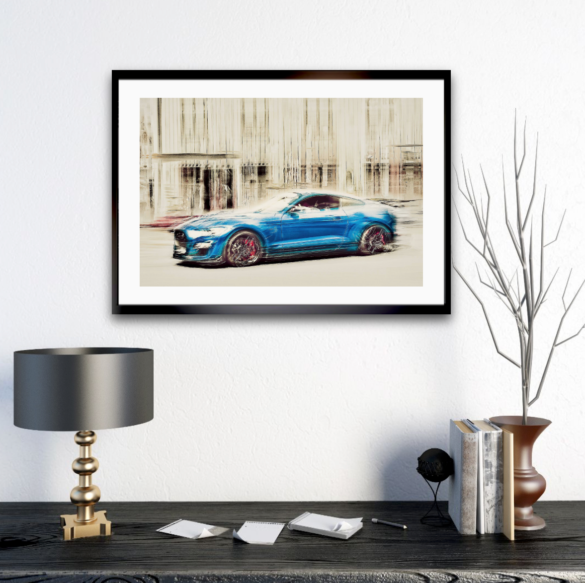 A blue Ford Mustang Shelby a American classic car wall art wall art prints art by Douglas Carr photography