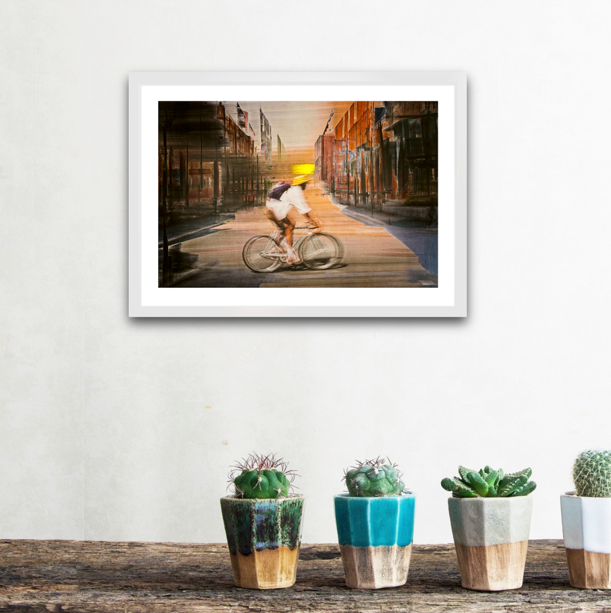 Solar Eclipse, a cyclist riding through Oslo city streets — photography cycling wall art print by Douglas Carr