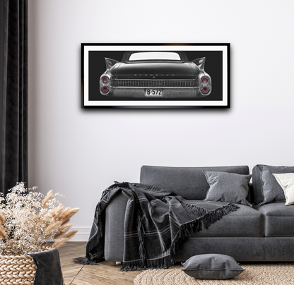 Eldorado Noir – a 1960 Cadillac Eldorado convertible from behind an American classic car fine art photography wall art print by Douglas Carr – Oslo Art Prints