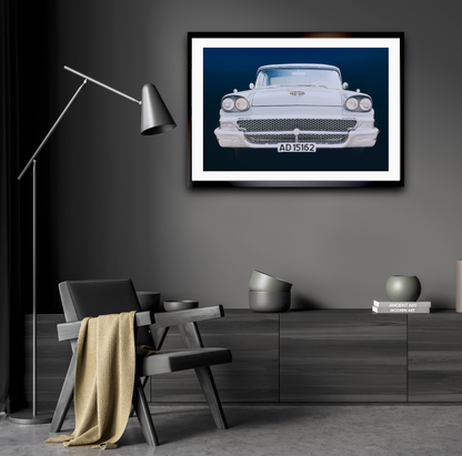 A 1958 Ford Fairlane Blue American classic car fine art photography wall art print by Douglas Carr – Oslo Art Prints