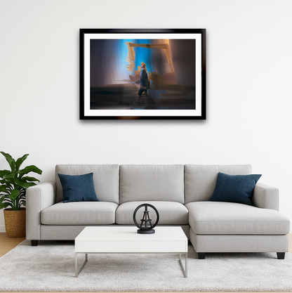 Between Light and Motion a man walking through Oslo city streets at night — ICM photography cycling wall art print by Douglas Carr at Oslo Art Prints