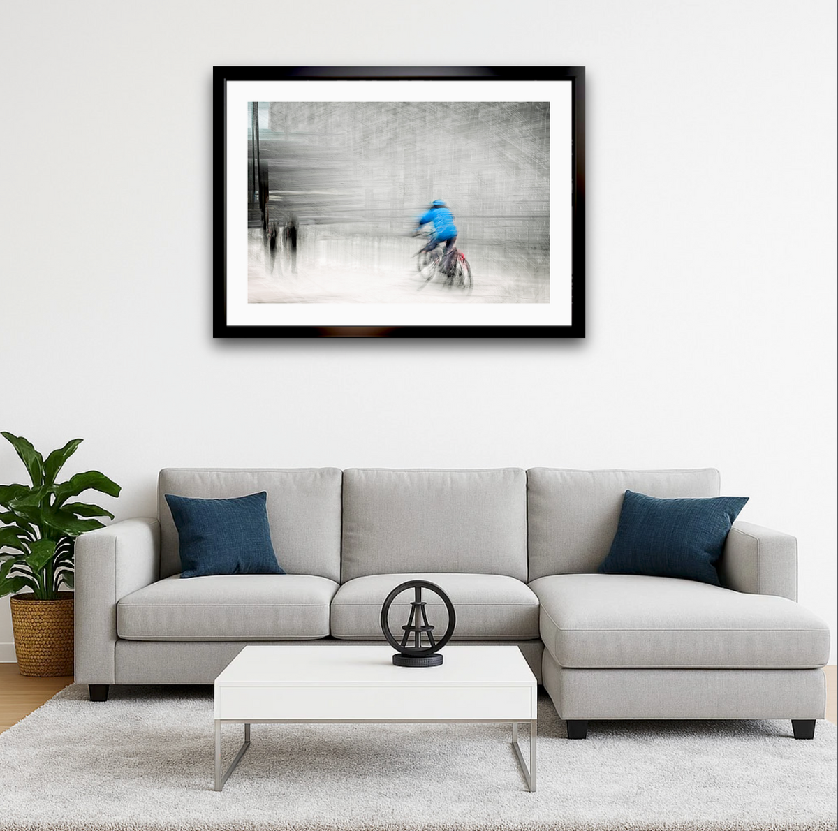 Diagonal Silence, a cyclist riding through Oslo city streets — ICM photography cycling wall art print by Douglas Carr at Oslo Art Prints