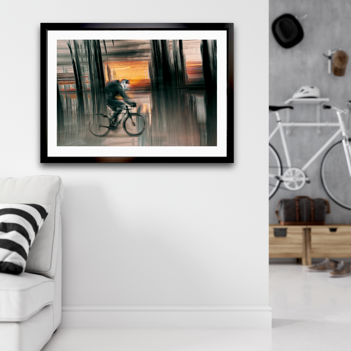 Eclipse of Motion a cyclist riding through Oslo city streets — ICM photography cycling wall art print by Douglas Carr at Oslo Art Prints